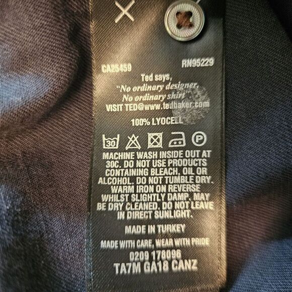 Ted Baker London Mens Dress Shirt S 2/32.5 Solid Blue Dotted Flip Cuff Pattern - Picture 11 of 14